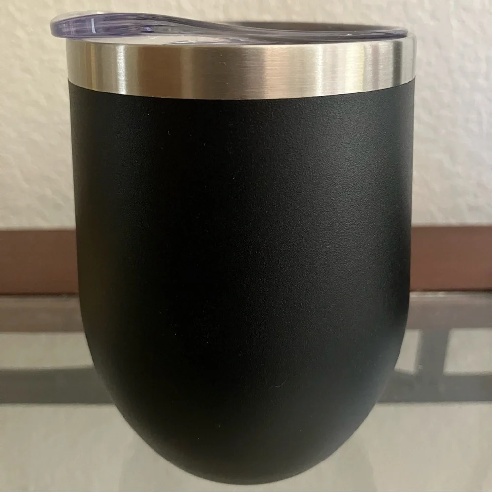 Black Stainless Steel Insulated Stemless Wine Tumbler with Lid 12oz